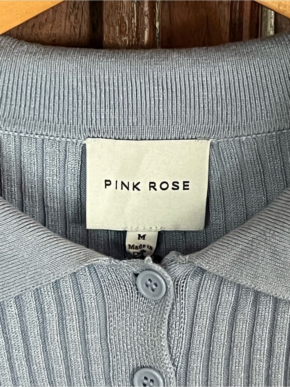Pink Rose Light Blue Ribbed Button-Front Polo Top - Picture 2 of 5